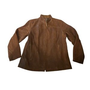 Lone Pine American Made Brown Leather Jacket Full Zip Stand Collar Womens Large